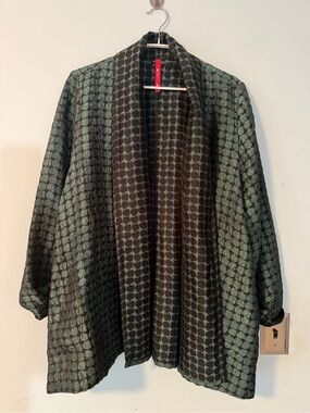 IC by Connie K Black Green Textured Open Front Jacket XL Artsy Lightweight NWOT